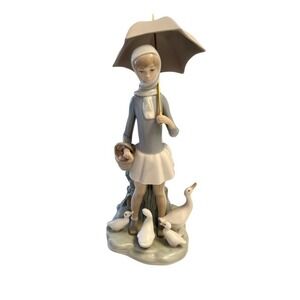 Lladro - Retired Girl with Umbrella & Geese, Dated‎ 1977